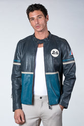 24H Le Mans Karl ocean blue navy leather jacket for men